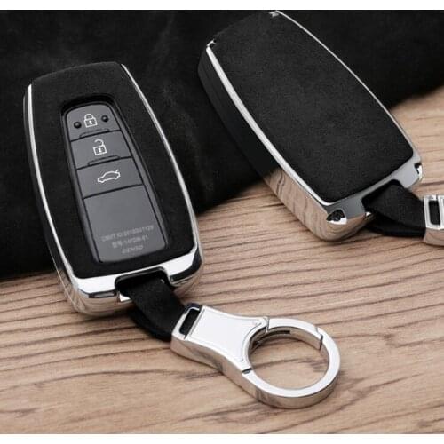 Suede Leather Zinc alloy Remote Car Key Cover Case Keychain For Toyota Yaris Camry Corolla Prado REIZ Crown RAV4 Hilux Shell