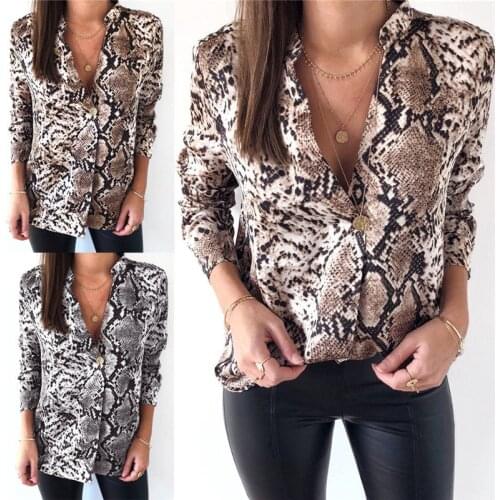 Forefair Snake Animal Print Blouse and Shirt Long Sleeve Casual Plus Size V Neck Serpentine Fashion Women Blouses Autumn 2018