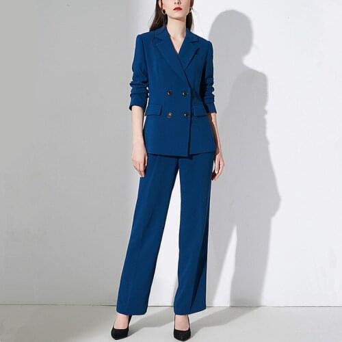 New Arrival Fashion Women Blazer Pant Suit Formal Office Ladies Female Work Double Breasted Jacket and Trouser 2 Piece Set
