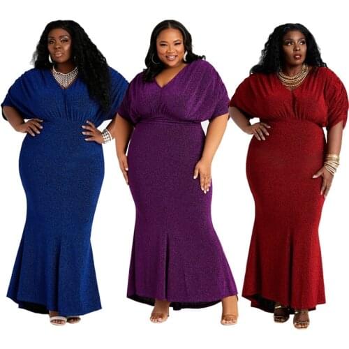 Plus Size Long Maxi Dresses for Women Sexy V Neck Half Sleeve Fold High Waist Elegant Fashion Party Dress Wholesale Dropshipping