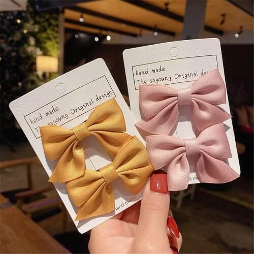 2 Pcs New Korean Fresh Simple Plaid Floral Fabric Bow Duckbill Clip Fashion Beautiful Girl Children Barrettes Hair Accessories