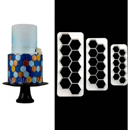 3 pcs/set Geometric Figure Plastic Cake Decorating Cutter Biscuit Cutters Hexagon Shape Fondant Cake Mold Tools