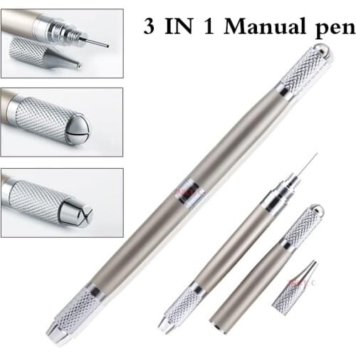 3 IN 1 Microblading Tebori Manual Pen 3 Color Double head Tattoo Eyebrow pen Permanent Makeup Tattoo Tool For Flex Round Needles