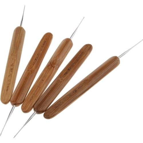 5 Count Bamboo Hair Weaving Crochet Needles Hooks Dreadlock Tools Set 0.5mm/0.75mm