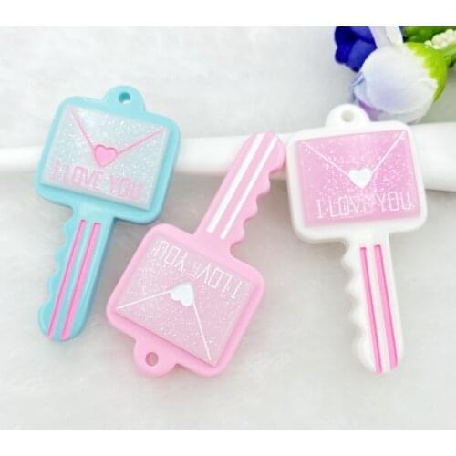 6pcs New envelope simulation key Flatback Resin Kawaii Cabochons DIY Hang ornaments with holes C67