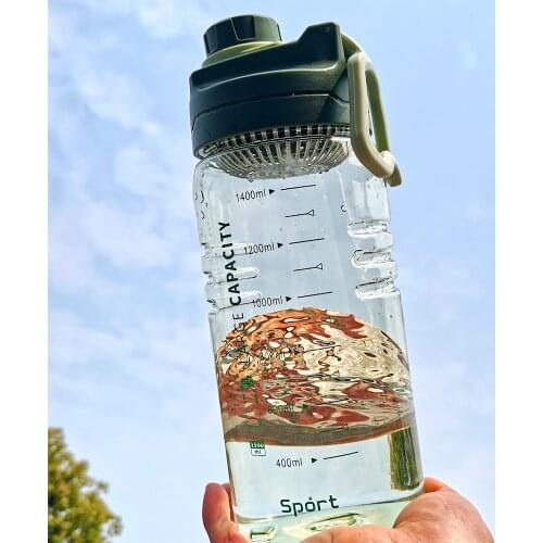 Bpa-free 1.5L pink&grey Large Capacity Tritan space sports Hiking kettle Portable travel My Straw Water Bottle With handle