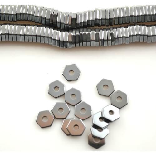 10pcs Hexagon Shape Hematite Spacer Beads Natural Black Hematite DIY Making Beads 10pc/lot