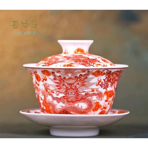 ChangWuJu in Jingdezhen Cups & Saucers Jinhongxia hand painted famille rose porcelain tea ware Handmade tea cup cover painting