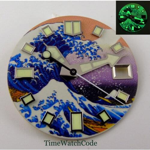 Super Lume 28.5mm Surfing Watch Dial Spare Parts with Hands fit NH35 7s26 4r15 Green Lume Classic Design