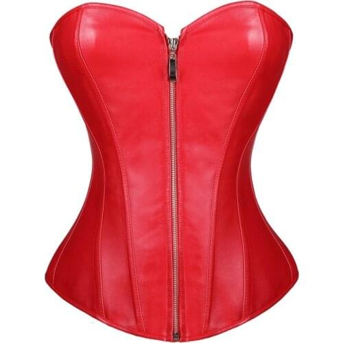 Black/Red Punk Style Push Up WomenS Plus Size Slimming Body Shapewear Gothic Faux Leather Sexy Corset Bustier