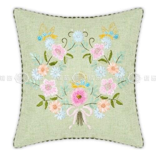 Flower Butterfly Lace Countryside Embroidery Pillow Cross-stitch Fabric High Quality Cotton Material DIY Ribbon Embroidery