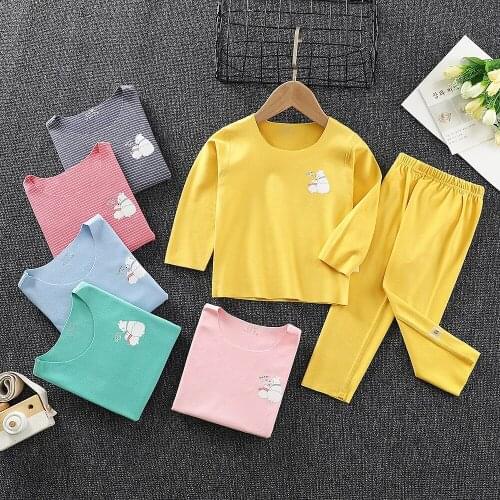 Childrens Velvet Underwear Set Autumn Long Sleeved Pajamas Set Big Boys Girls Long Trousers Thin Sleepwear Warm Nightwear Suit