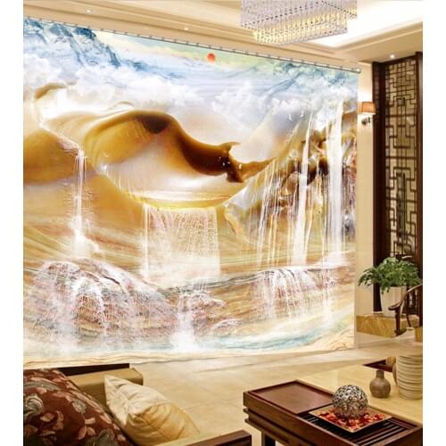 Photo Customize Size 3D Jade Scenery Curtains Bed Room Living Room Office Hotel Cortinas 3D Curtain Blackout
