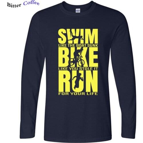 Autumn New Triathlon Triathlete Runninger Swimmings Bikings Funny T Shirt Men Long Sleeve Streetwear T-Shirt Cotton Tees Black