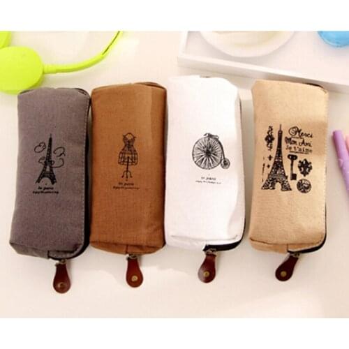 Vintage Cotton And Linen Canvas Student Pencil Case High Capacity Stationery Bags Simple Pen Pencil Bag Office Organization