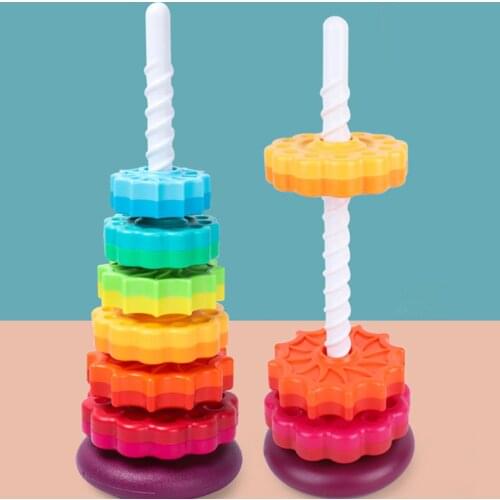 Baby Educational Toys Rainbow Tower Stack Toy Color Spining Tower Building Blocks Stack Ring Children Educational Cognition Toys