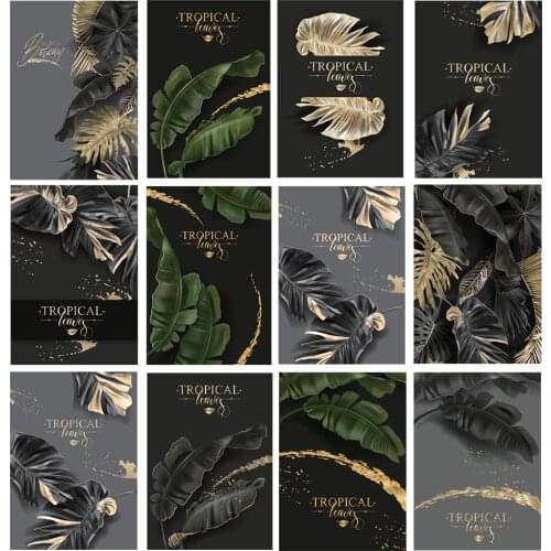 Nordic Tropical Golden Leaves Canvas Painting Modern Wall Art Posters Print Wall Pictures for Living Room Home Cuadros Decor