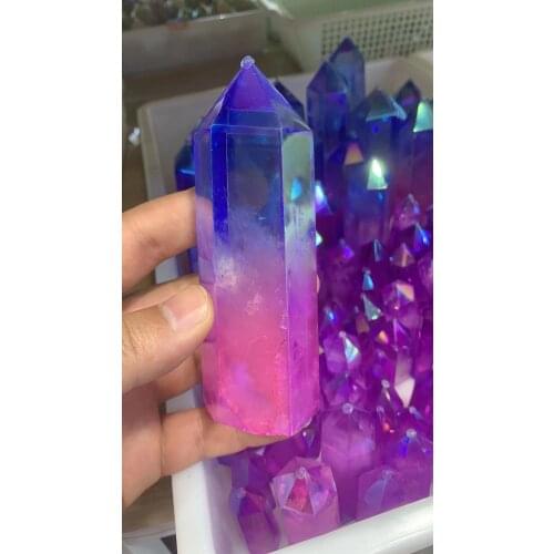 Natural crystal cluster, electroplated bicolor hexagonal prism, reiki, healing stone, crystal tip, house decoration specimen, co