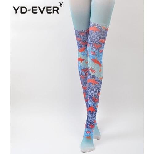 YD-EVER women tights Spray Carp Printing Pattern Woman Girl Trend Online Celebrity Stockings Molding Hips Bottoming Pantyhose
