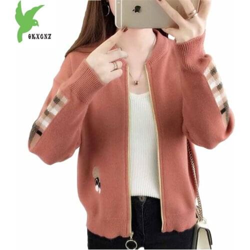 Short knit sweater cardigan jackets women Spring autumn fashion Baseball uniform Plus size Knitted top students Short coats 1875