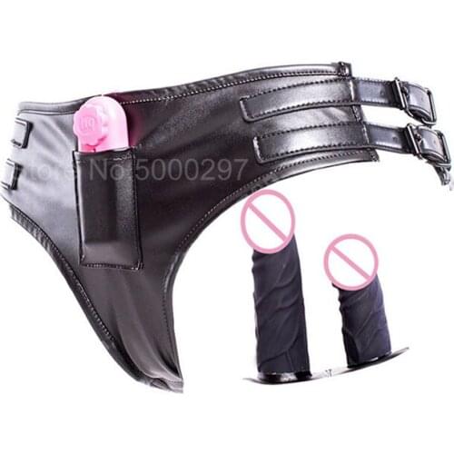 Leather Strapon Double Dildos Vibrator For Couples Silicone Anal Butt Plug For Lesbian Black Penis Dildo Panties For Women Ass