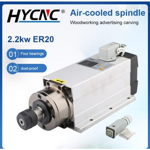 2.2kw Air Cooled Square Spindle Motor 220V With Flange ER20 Chuck 4 Ceramic Bearing CNC Milling Machine Woodworking Engraving