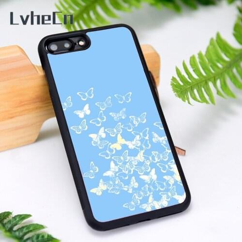 LvheCn Silicone Rubber Phone Case Cover for iPhone 6 6S 7 8 Plus X XS XR 11 12 Mini Pro Max Butterfly Print Pattern on Sky Blue