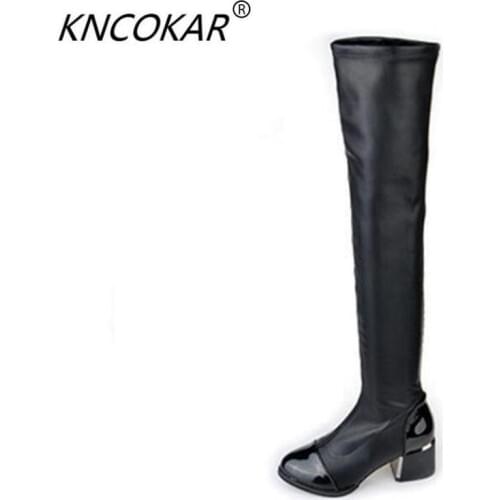 2017 Fashion autumn and winter ultra long tube over-the-knee boots gaotong boots stovepipe boots black elastic skin boots