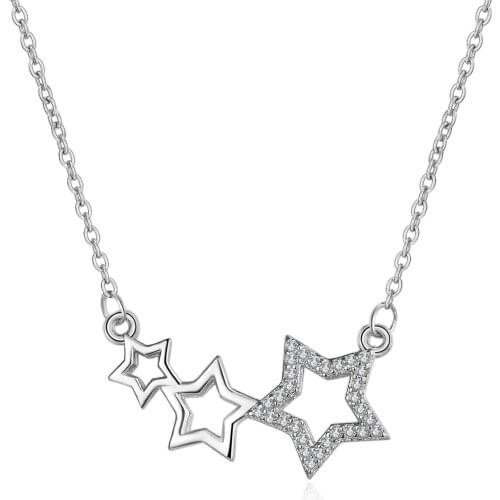 Fashion Pentagonal Star Jewelry Women White Gold Clavicle Chain Girls Zircon Necklace Pendant