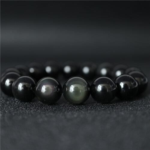 BB-500 Natural Obsidian Beaded Bracelets for Man 12mm 14mm 16mm
