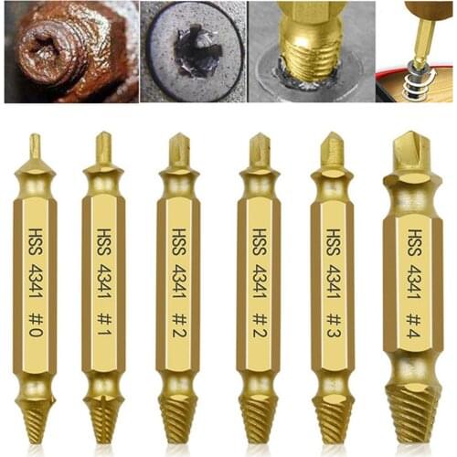 6Pcs Gold Screw Extractor Speed Out Set Drill Bits Easy Out Guide Broken Damag Screws Bolt Remover