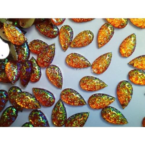 New Sew on rhinestones Golden AB colour 10*18mm Drop shape resin crystal gemstones strss hand sewing for dress 120pcs/lot