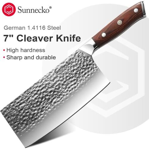 Sunnecko 7" Cleaver Knife German 1.4116 Steel Forged Blade Meat Slicing Cooking Knife Razor Sharp Kitchen Knives Wood Handle
