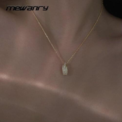 Mewanry 925 Sterling Silver Necklace for Women Geometric Zircon Pendant Clavicle Chain Fashion Elegant Party Bride Jewelry Gifts