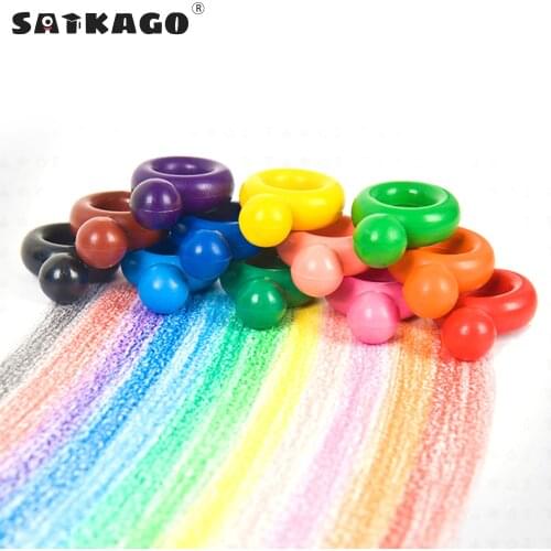 Satkago 12 Colors Fun Finger Ring Crayons Painting Drawing Sticks Tool Toys School Art Supplies for Toddler Baby Kids