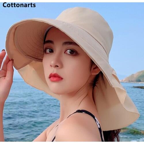 Summer sun hat for girls with small head circumference Ponytail Visor Wide Brim Anti-UV Drawstring Beach Hat Foldable Bucket Cap