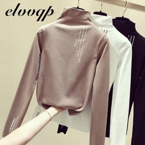 Spring Long Sleeve Thick T Shirt Women Winter Tops Turtleneck Warm T-shirt Korean Cotton Tshirt Woman Tee Shirt Femme Black