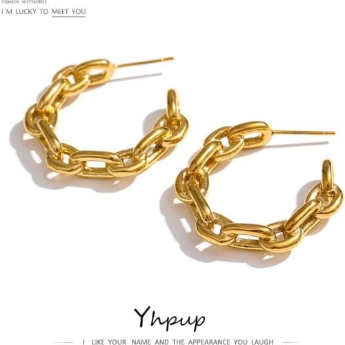 Yhpup Stainless Steel Jewelry Statement Metal Chain Stud Earrings Trendy Geometric Gold Earrings Aros Mujer Oreja Office Gift