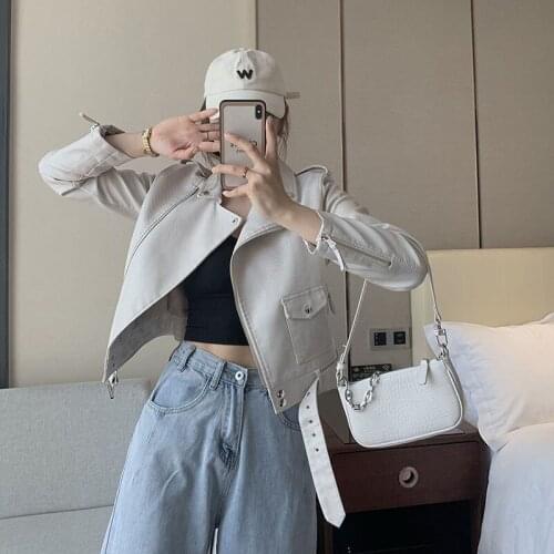 2021 Women Biker Moto Leather Jacket Spring Autumn Snake Skin Pattern Faux Leather Coat Ladies Zipper With Belt Casual Outerwear