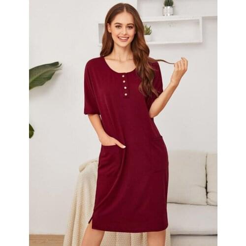 Women Short Sleeve Homewear Nightdress Nightwear Home Dressing Gown Long Nightgown Sleepwear Medium Length Casual Pyjamas