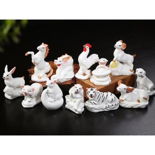 Zodiac mini small ceramic living room household decoration crafts feng shui decoration 12 zodiac crafts sculpture statues Home