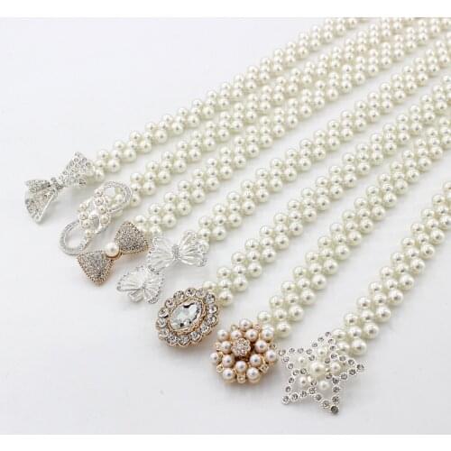 1PC Elegant Women Pearl Belt Waist Belt Elastic Buckle Pearl Chain Belt Female Girls Dress Crystal Strap