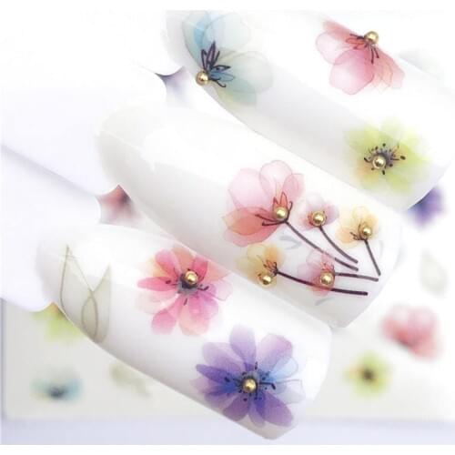 WUF 1 PC Transparent Color Flower Water Transfer Sticker Nail Art Decals DIY Fashion Wraps Tips Manicure Tools
