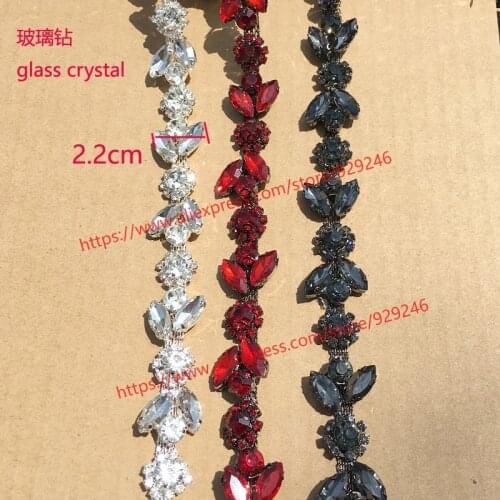 1 yard/lot red grey white glass crystal rhinestone chain for sandals decoration flower leaf stone trims for garment and hair