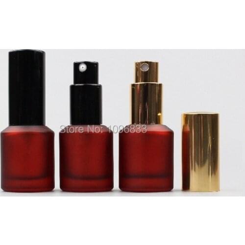15ML 30ML Rose Glass Lotion Pump Bottle, Red Glass Bottle with Gold Spray Nozzle, Cosmetic Essence Emulsion Bottle, 20pcs/Lot