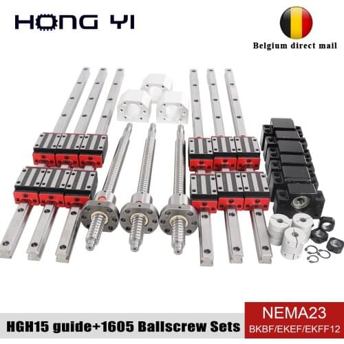 6PCS HGH15 linear guide12PCS HGH15CA slider SFU1605 ball screw nut seat + BKBF12 EKEF12 support seat NEMA23 closed loop motor