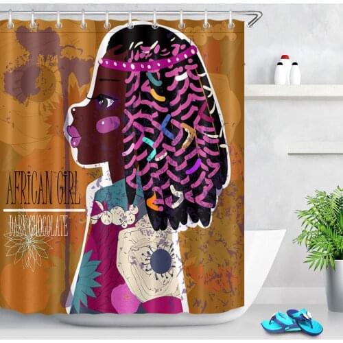 Afro Black Girl Shower Curtain African American Woman with Dark Chocolate Skin Tribal Dress Black Art