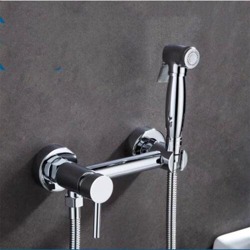 Bathroom Accessories Chrome Toilet Bidet Set Brass Wall Shower Bidet Mixer Spray Gun Head Cold Hot Water Washing Clean Toilet