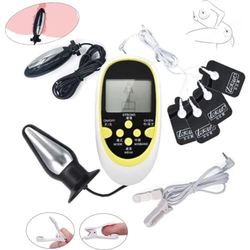 Electroshock Pulse Anal Vagina Plug Prostate Massage BDSM E-stim Nipple Clamp Massage Pad Couple Sex Medical Toy Kit Masturbator