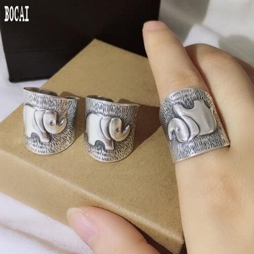 BOCAI 2020 New Real s999 sterling silver accessories Thai handmade silver retro matte lucky fortune ring adjustable women rings